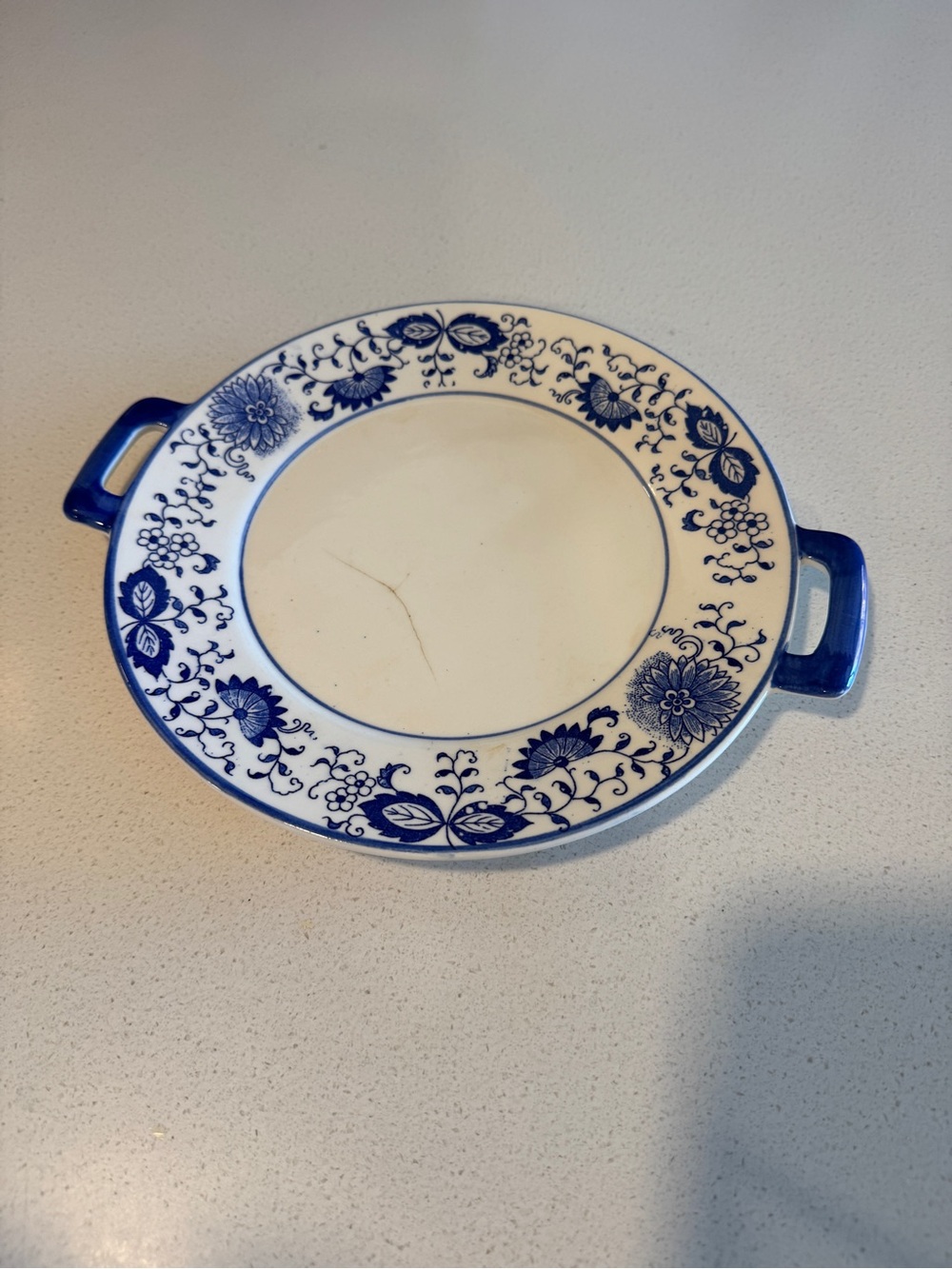 Blue Floral Ceramic Serving Plate with Handles